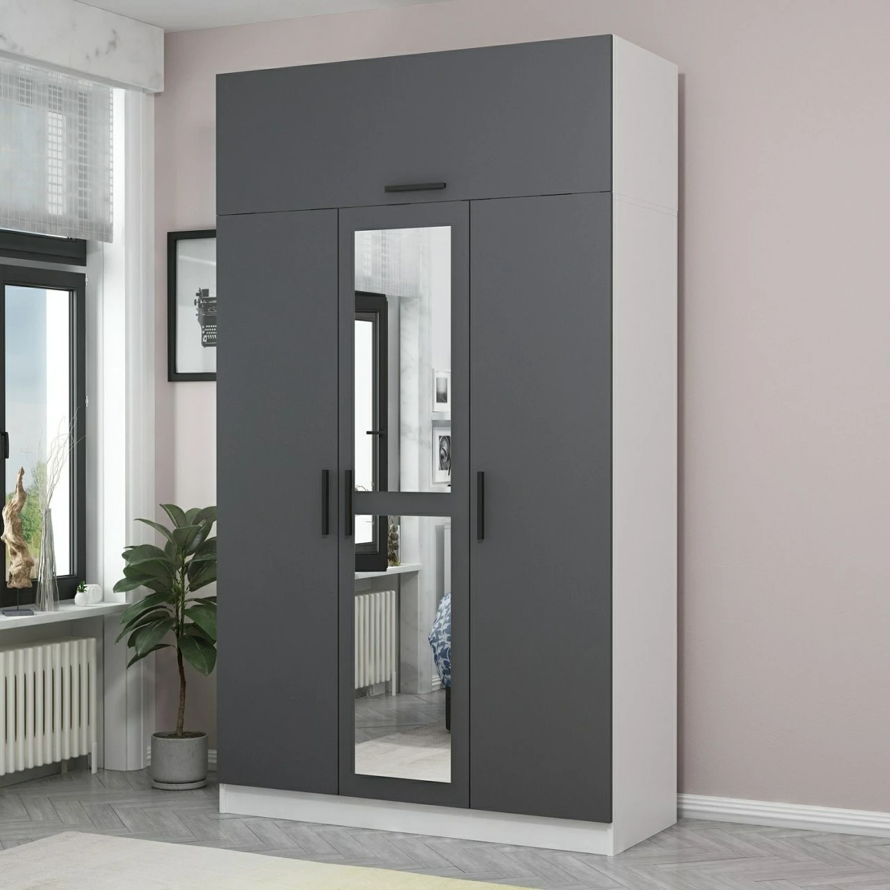 Dollap Skye Decor, 3 kapak, anthracite, i bardhë, 255cm