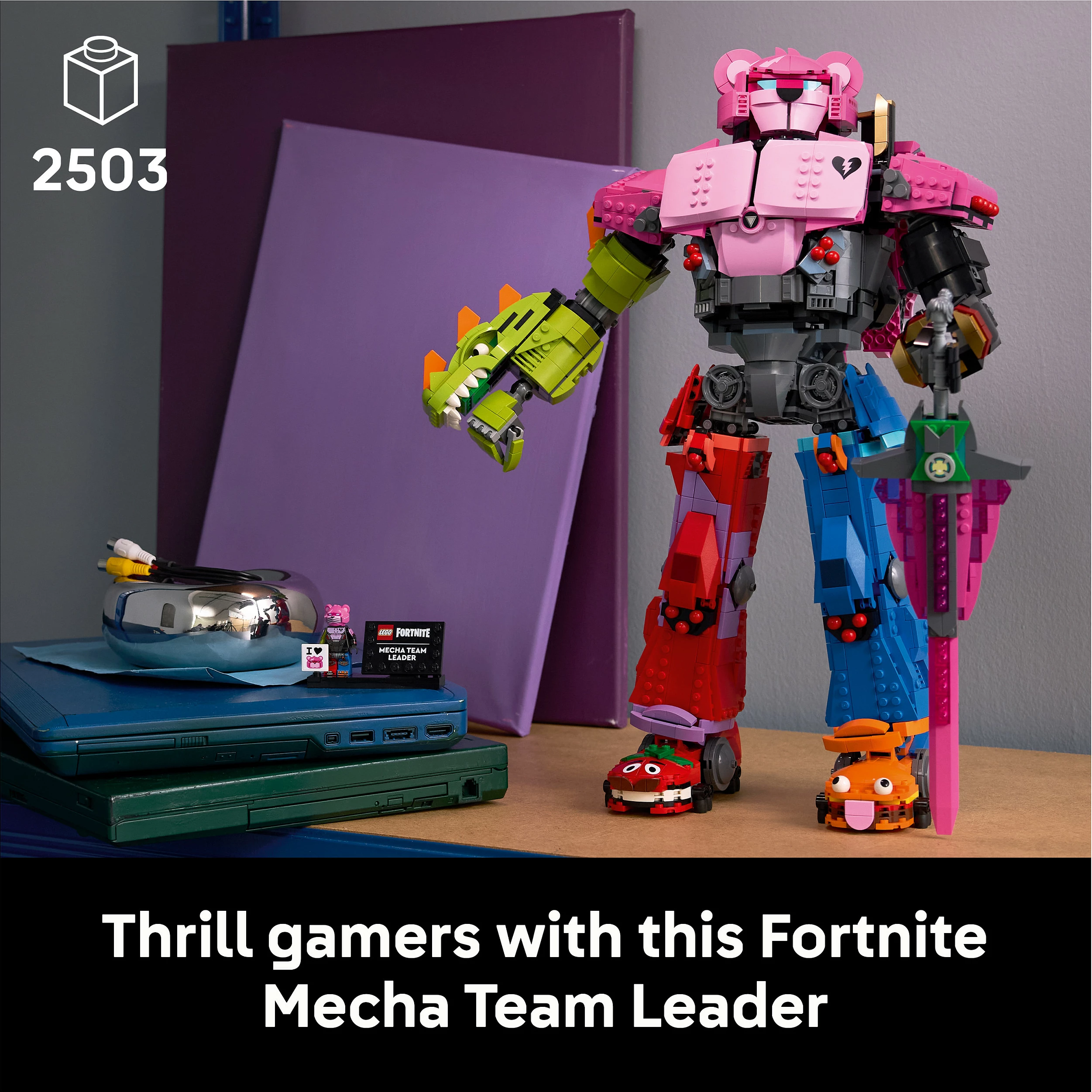 Set ndërtimi LEGO Fortnite Mecha Team Leader 77078, 2503 copë, figurë mech 45 cm, multikolor