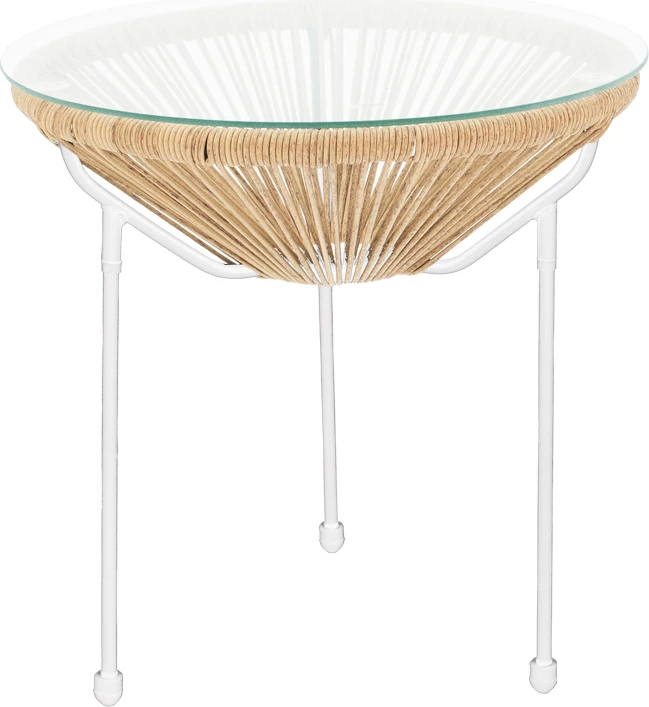 Tavolinë Acapulco, metal i bardhë, ratan natyral, 50x52cm