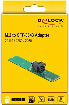 Adapter DeLOCK M.2 Key M në SFF-8643 NVMe, 22110/2280/2260, i gjelbër