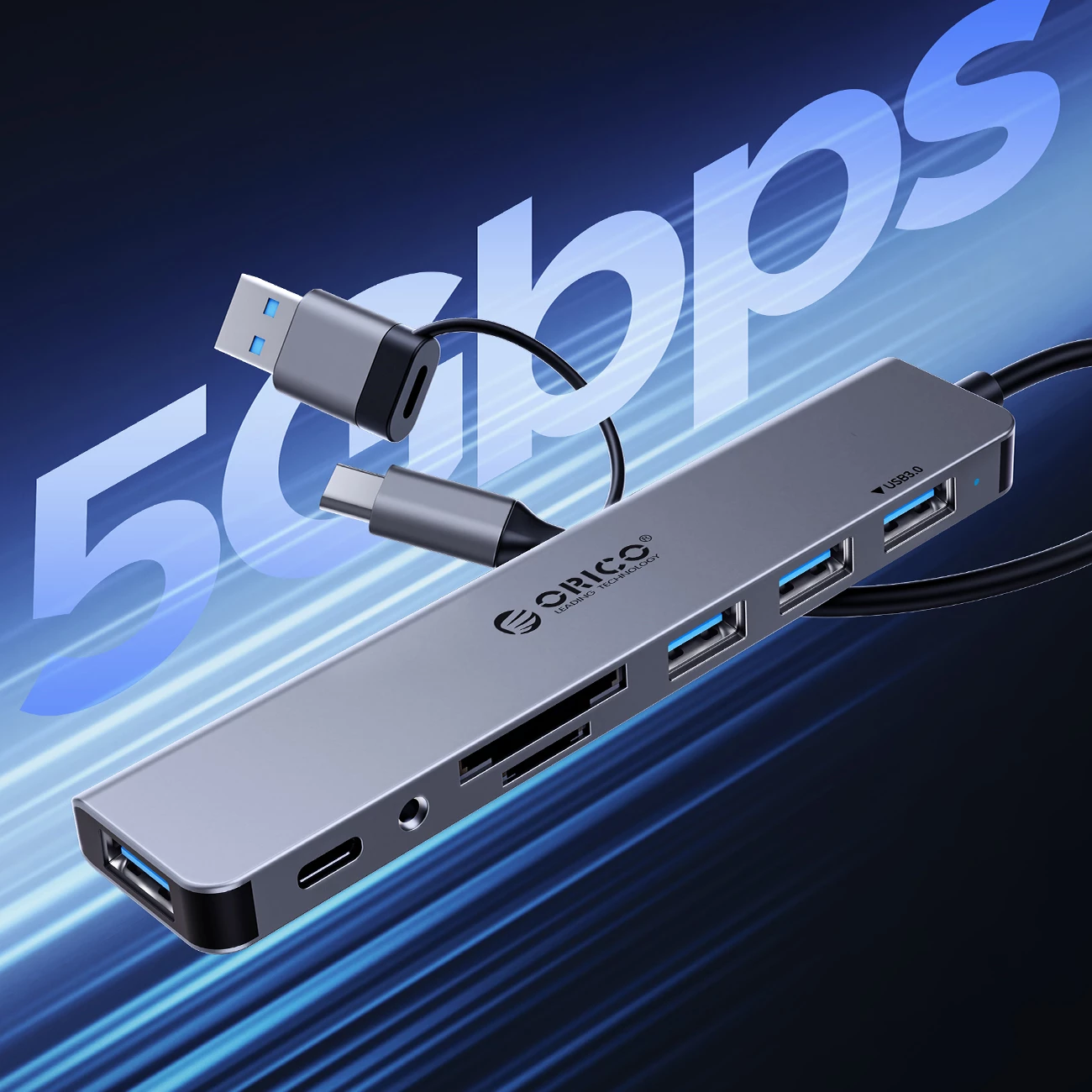 Kasë Orico YSA8-U3, 8 porta, USB-A/USB-C, Gri