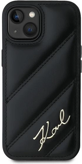Mbështjellës Karl Lagerfeld Diagonal Quilted Script për iPhone 15 Plus / 14 Plus, e zezë