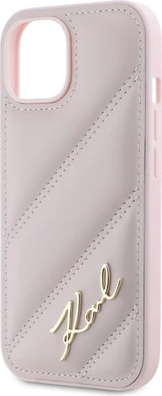 Mbështjellës Karl Lagerfeld Diagonal Quilted Script për iPhone 15 Plus / 14 Plus, rozë