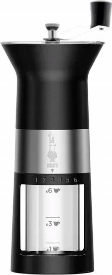 Mulli kafeje Bialetti PRO, manual, gurë qeramikë, 6 nivele bluarje, i zi