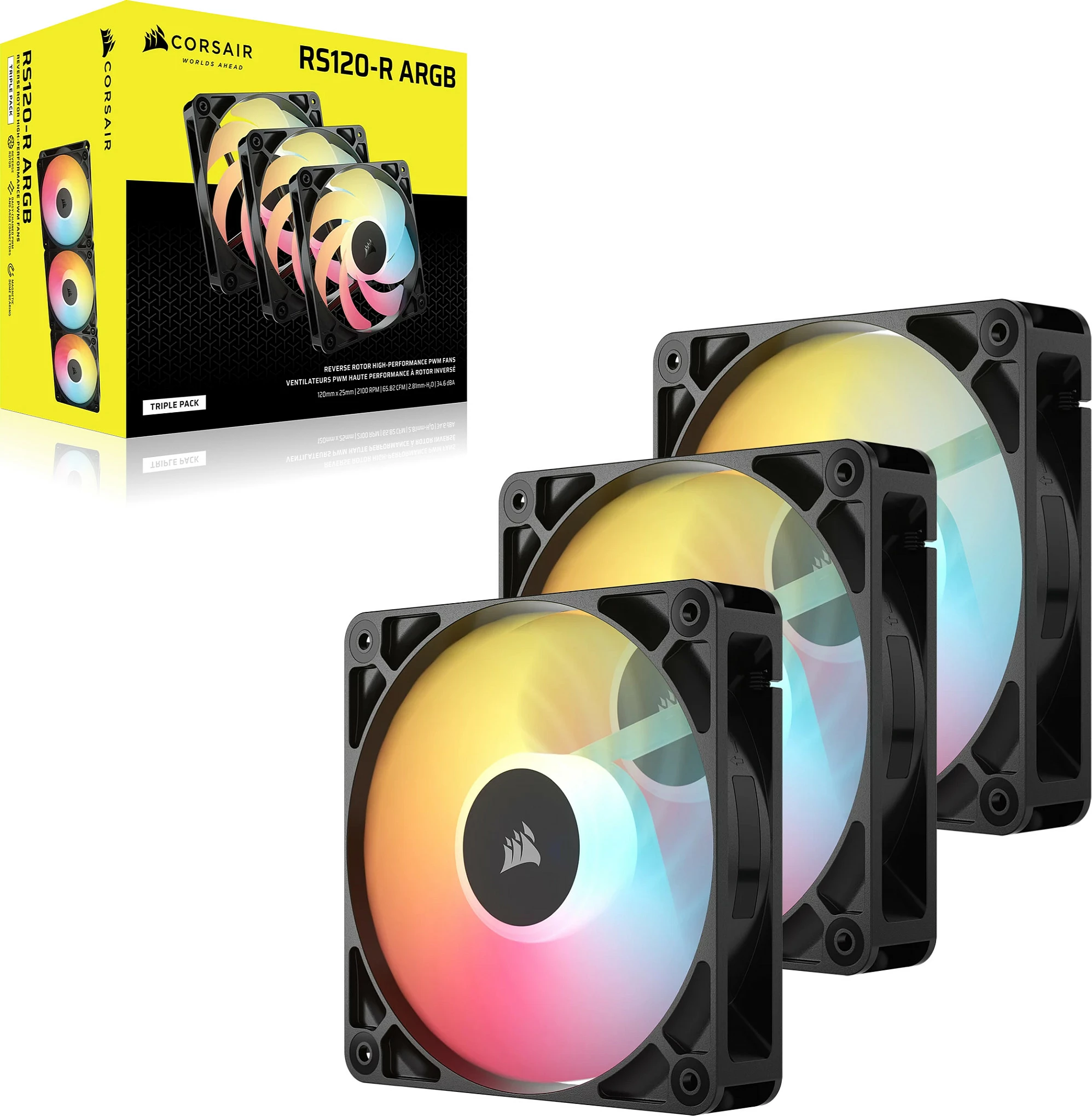 Ventilator kasë Corsair RS120-R ARGB PWM, 120mm, paketë 3 copë, i zi