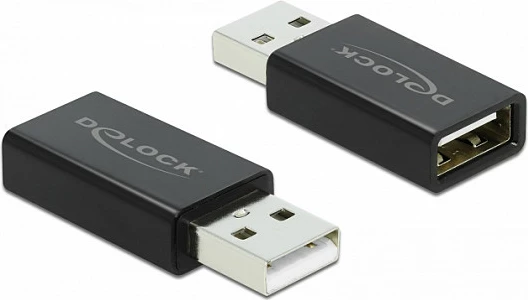 Adapter USB DeLOCK USB 2.0 Type-A mashkull në Type-A femër, data blocker, 2A, i zi