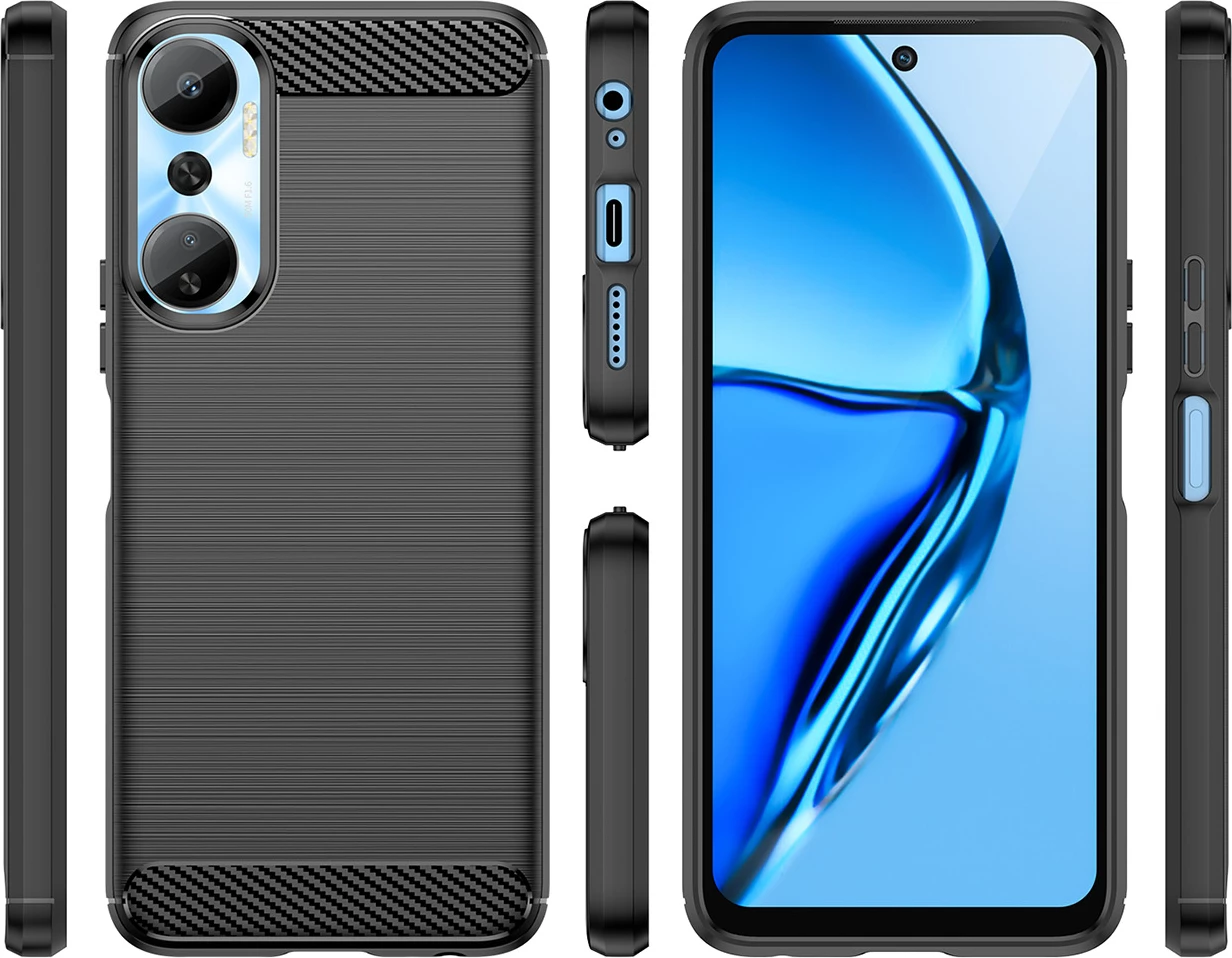 Mbështjellës Hurtel Carbon Case për Infinix Hot 20, silikon fleksibil, i zi