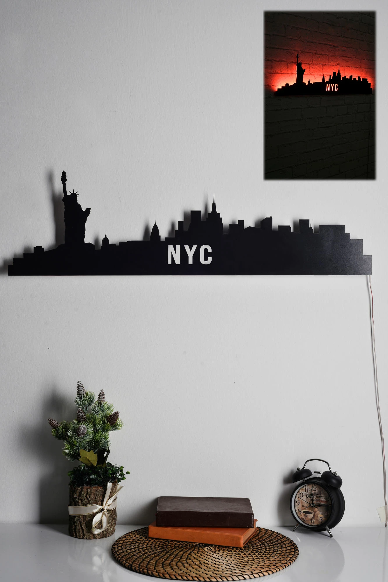 Dritë dekorative LED, silueta NYC, ngjyrë e kuqe