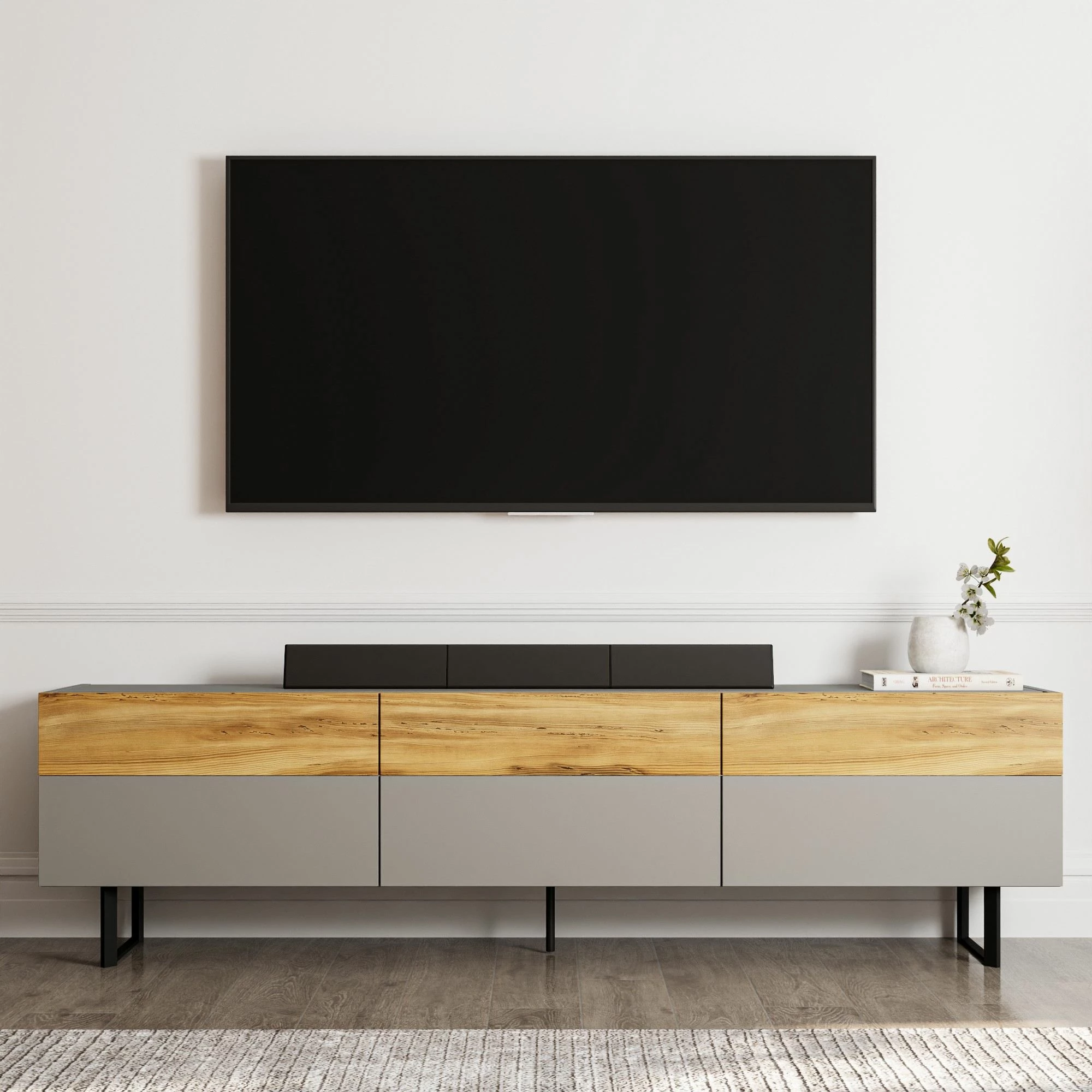 Komodë TV Skye Decor, ngjyrë gri, lis