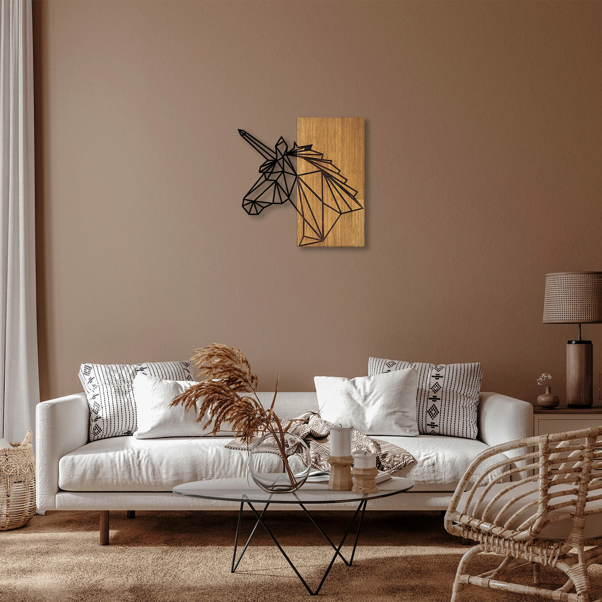 Aksesor dekorativ për mur, dru dhe metal, Wallity MA-292, ngjyrë arre dhe e zezë, 57x58cm