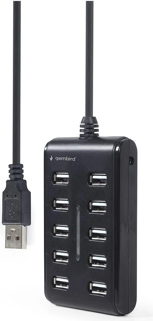 Hub USB Gembird, 10 x USB 2.0, e zezë