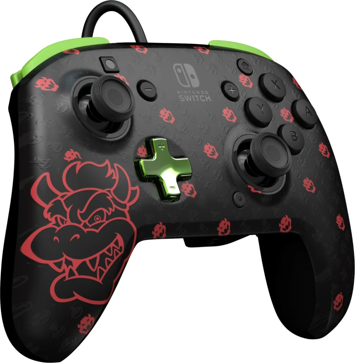 Kontroller me kabllo PDP REMATCH Bowser Glow in the Dark për Nintendo Switch, e zezë/jeshile