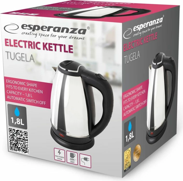 Çajnik elektrik Esperanza Tugela EKK104S, argjendtë 1.8L