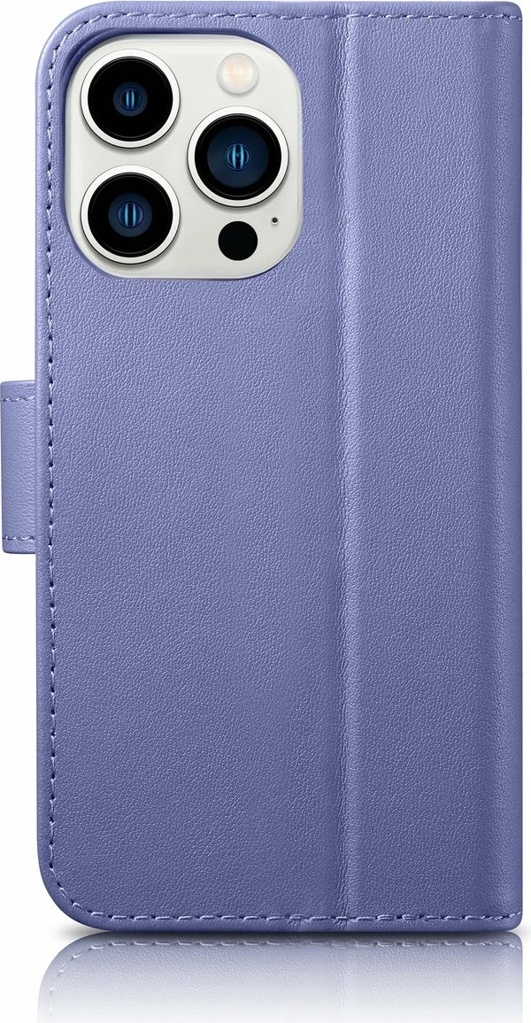 Mbështjellës iCarer Wallet Case 2in1 për iPhone 14 Pro, lëkurë natyrale, Anti-RFID, Vjollcë e çelur