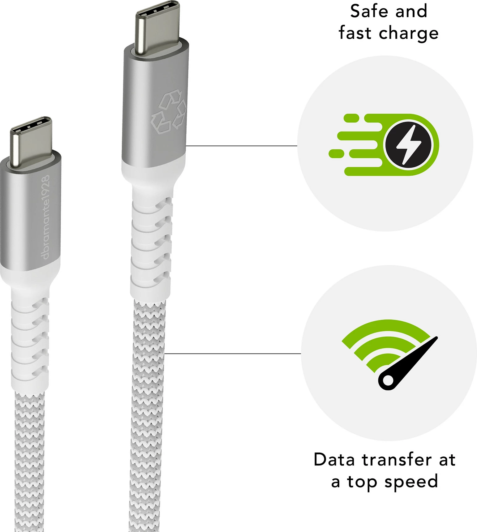 Kabllo USB-C në USB-C dbramante1928 re-charge Pro BRD, 1.2m, 100W, e bardhë
