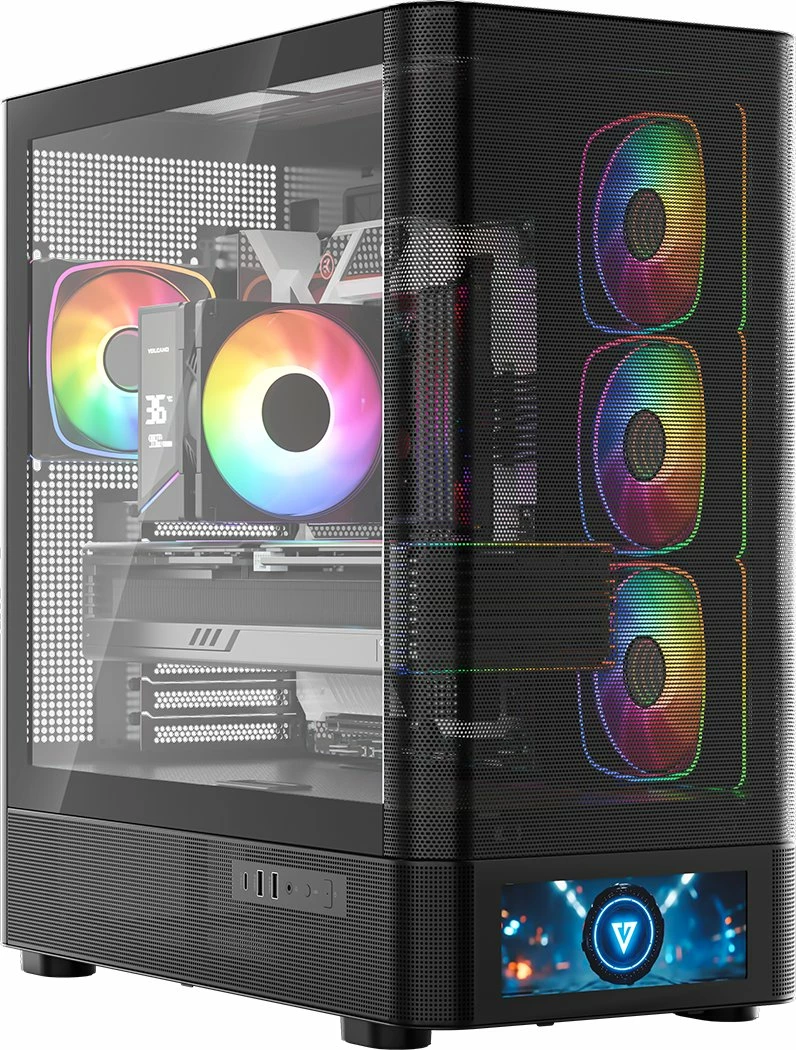 Kasë Modecom Volcano AQ500 ARGB Midi Tower (MC-A-AQ500-4FA-B), 4x120mm ARGB, USB-C, e zezë