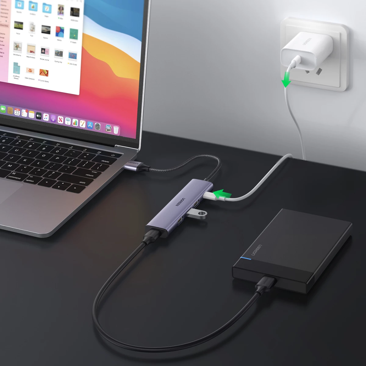 Kasë USB HUB Ugreen CM473 20805, 4x USB 3.0, Gri