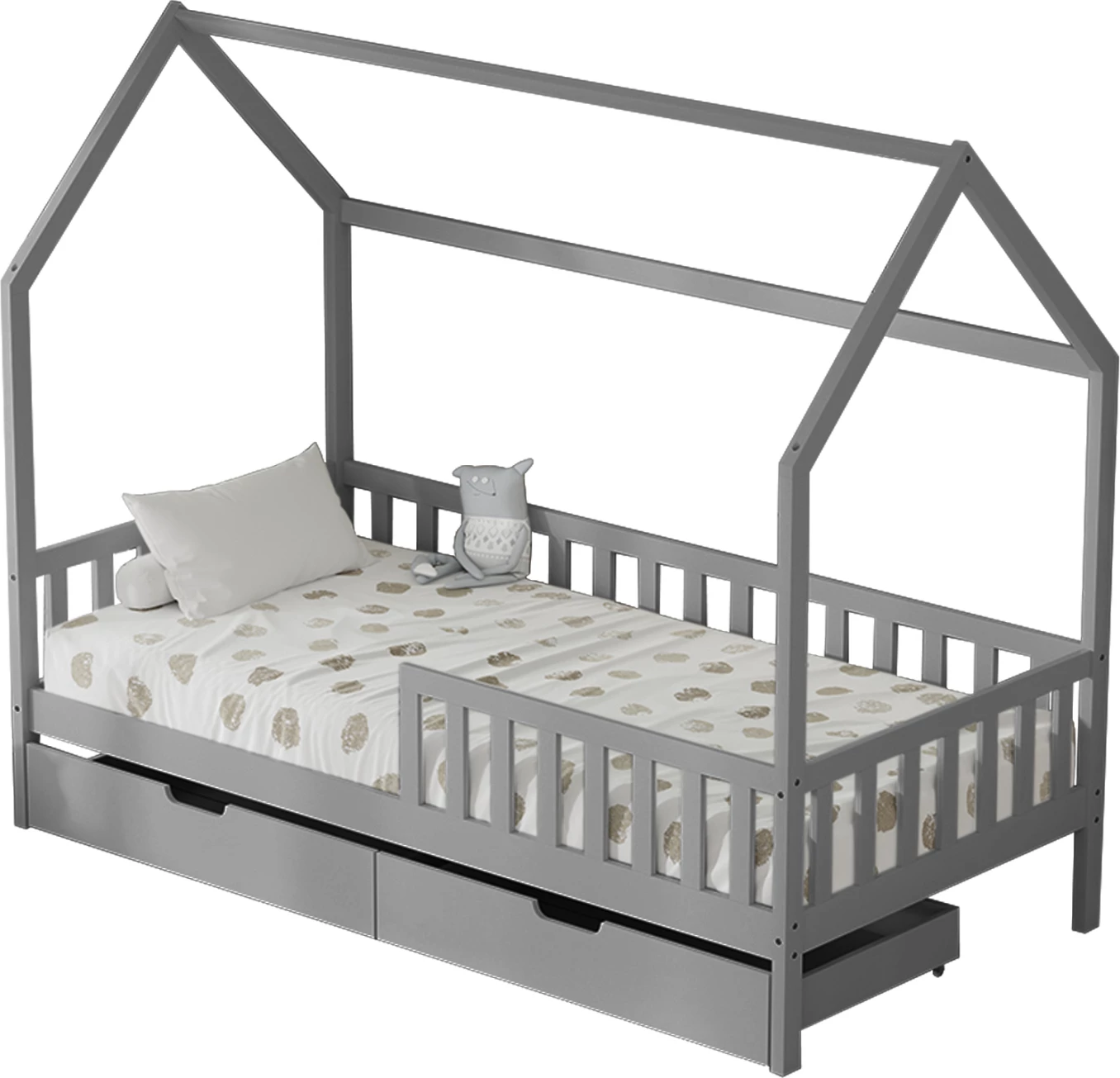 Krevat fëmijësh me sirtarë PHYLLIS FH724.05, dru pishe, ngjyrë gri, 196x97x161cm