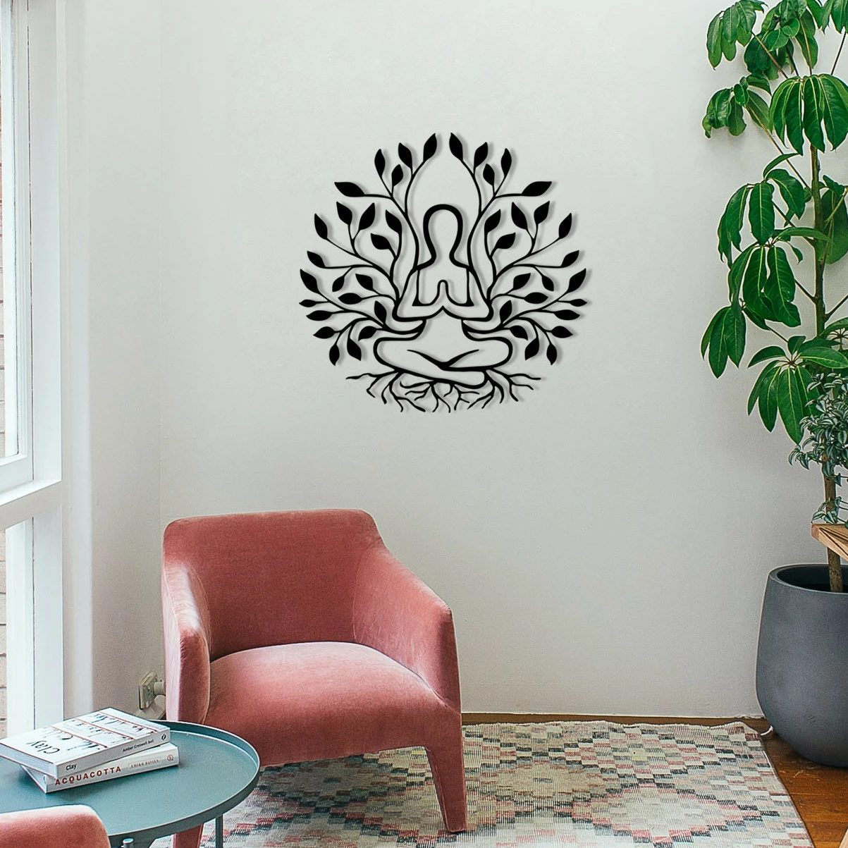 Aksesor dekorativ metalik për mur, Yoga, Wallity, ngjyrë e zezë, 51x52cm