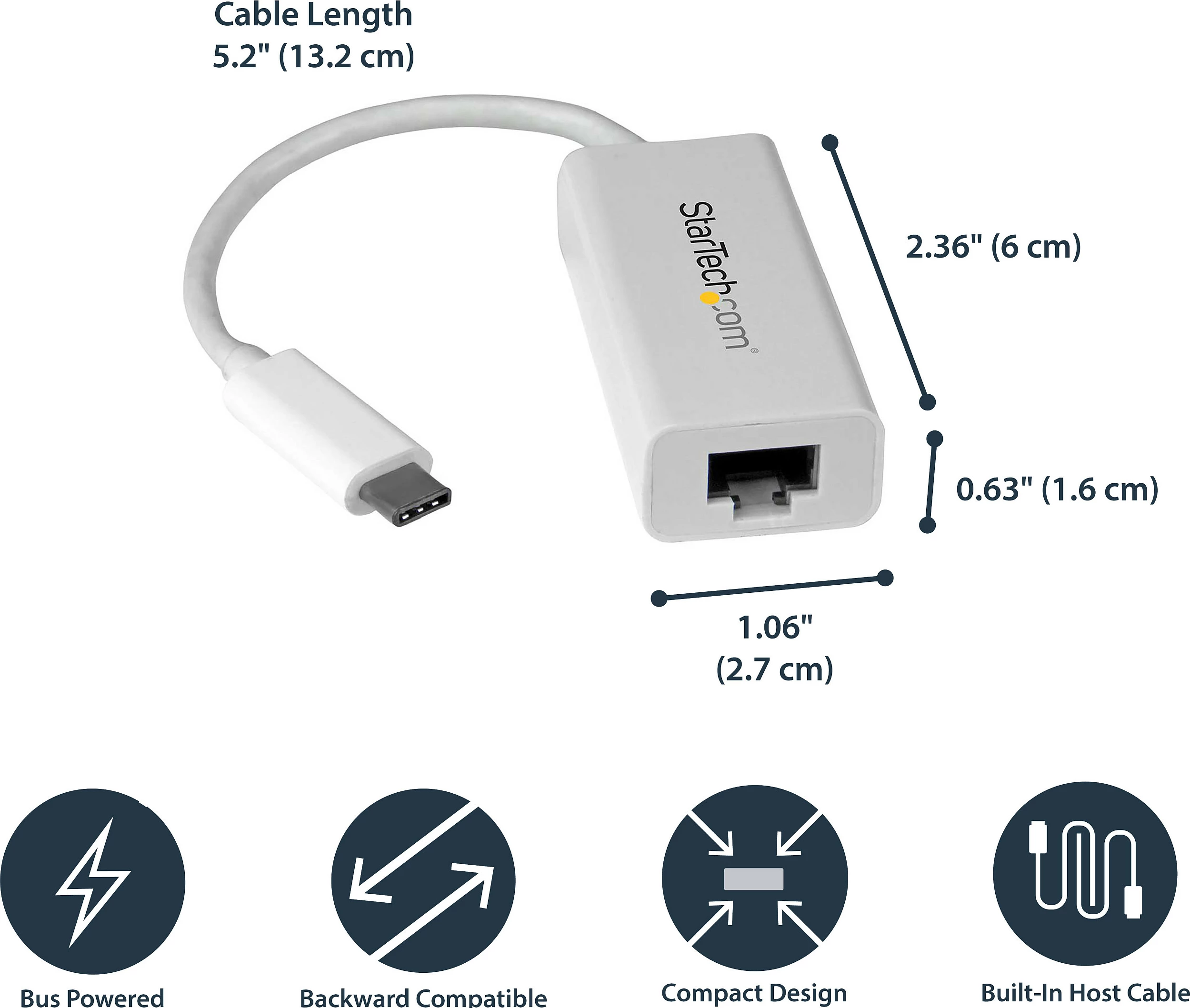 Adapter rrjeti StarTech US1GC30W USB-C në Gigabit Ethernet RJ-45, 10/100/1000, 0.145m, i bardhë