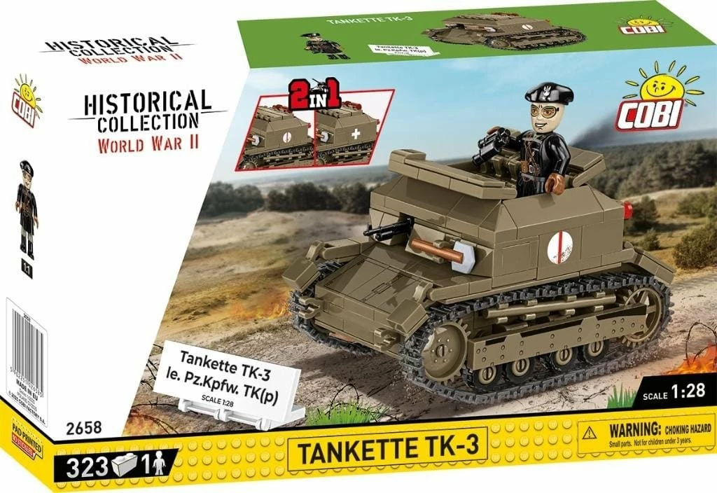 Set kocka ndërtimi Cobi Tankette TK-3 2658, 323 copë, shkallë 1:28, jeshile ushtarake