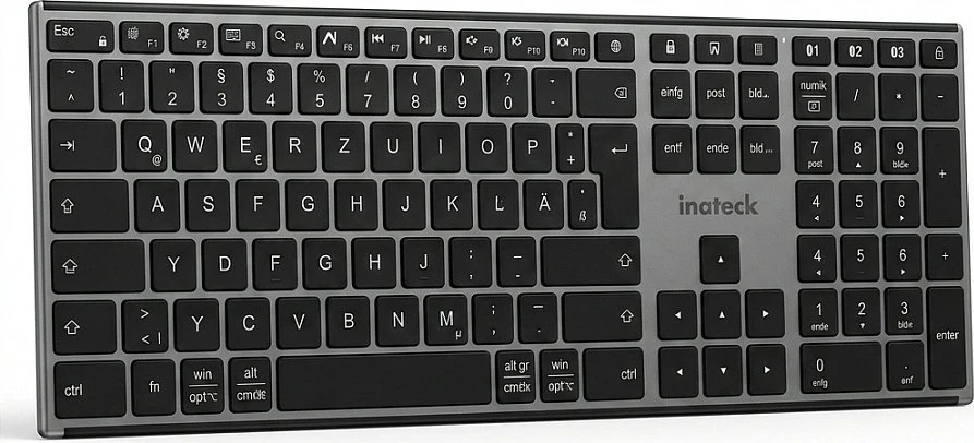 Tastierë inateck QWERTZ, ergonomike, me numpad, gri