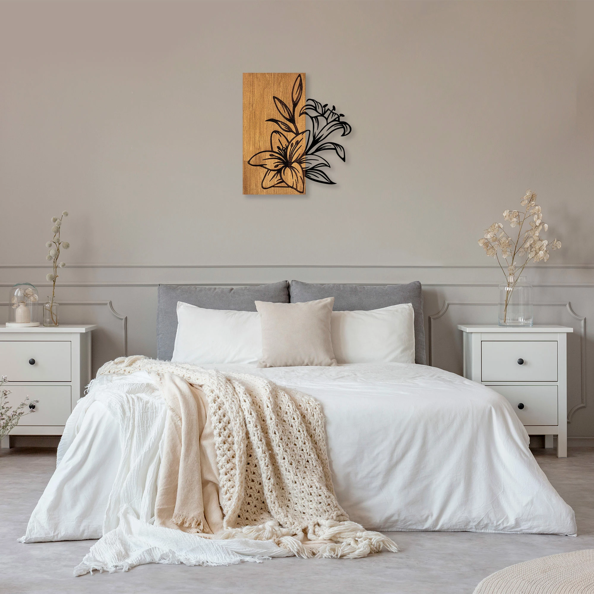 Aksesor dekorativ muri prej druri, Wallity, MA-280, ngjyrë arrë dhe e zezë