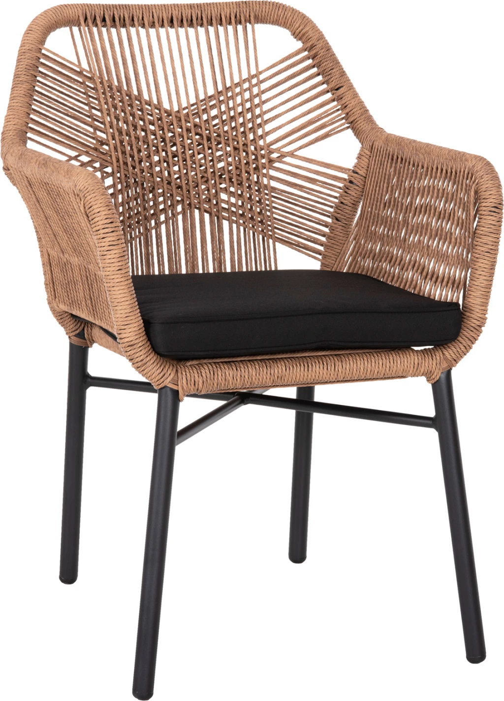 Karrige TOPIN FH6048.02 alumini, ngjyrë e zezë, ratan sintetik, ngjyrë bezhë, jastëk i zi, 57x65x84H cm