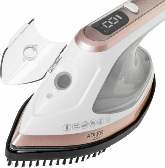 Hekur me avull 2-n-1 Adler AD5044, depo uji 180 ml, pllaka qeramike, me furçë, bardhë/ari
