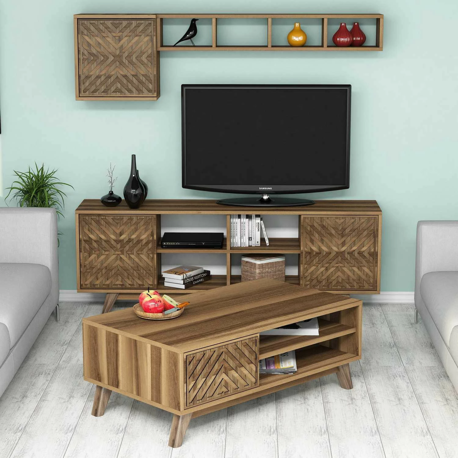 Set mobiljesh për dhomë dite, ngjyrë arre, Hanah Home, Inci
