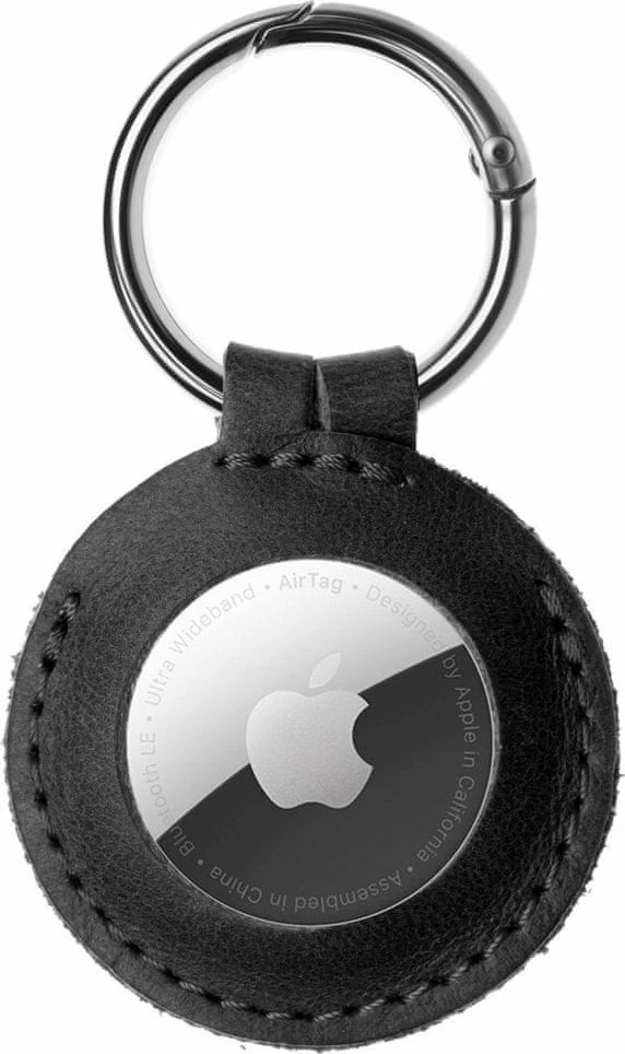 Mbështjellës me unazë çelësash për AirTag Fixed Real Leather Case FIXWAT-C2, lëkurë lope, i zi