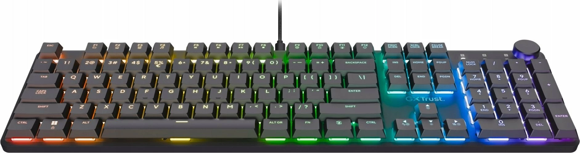 Tastierë gaming mekanike Trust GXT 866 Torix (24910), full-size 104 tasta, layout US, RGB, USB me kabllo të ndashme, e zezë