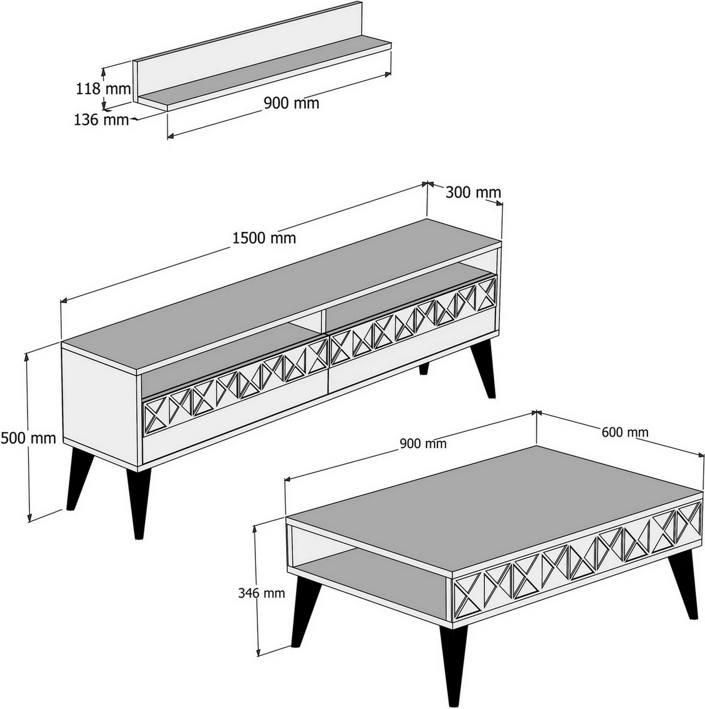 Set mobiljesh për dhomë dite, Skye Decor, Line, krem