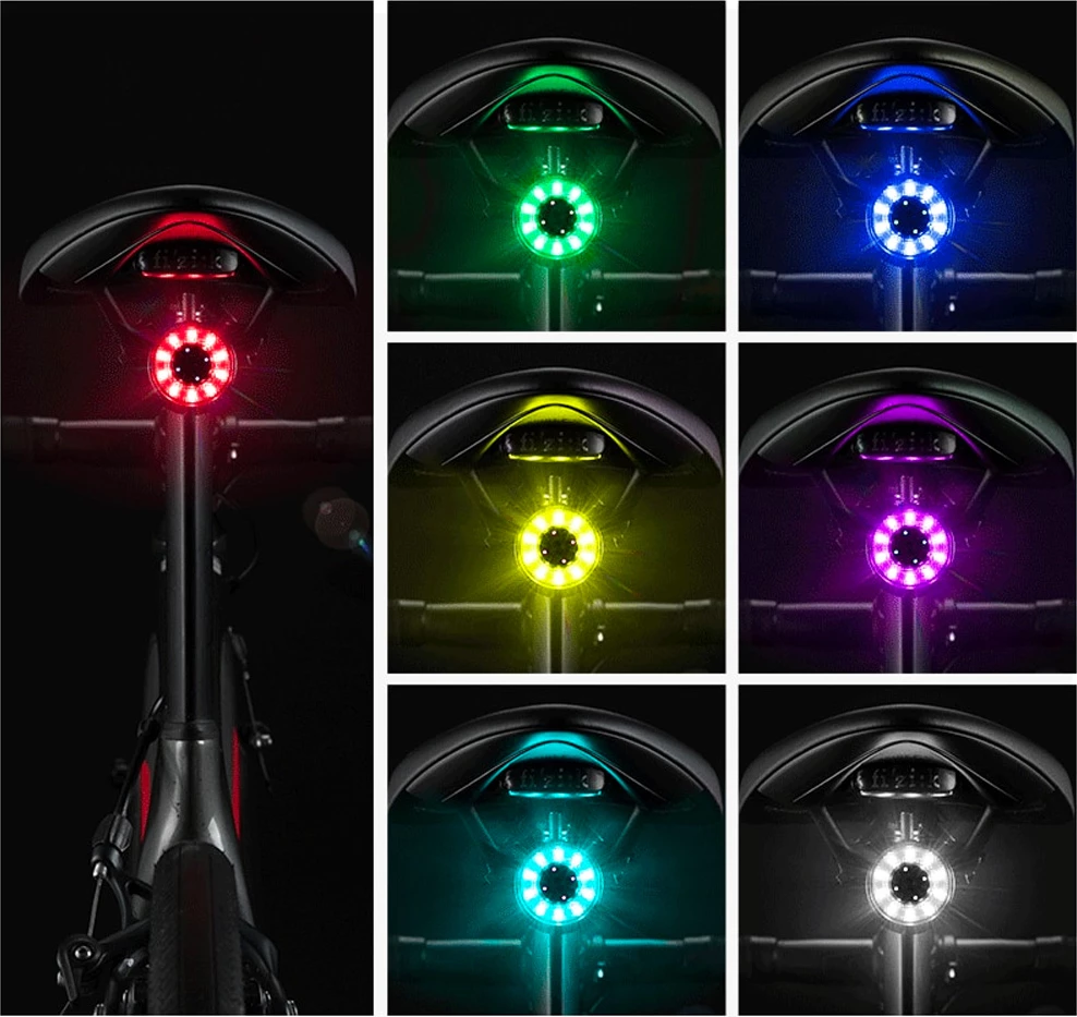 Dritë e pasme për biçikletë Rockbros Q1, 7 ngjyra LED, USB-C, e zezë, set me kabllo