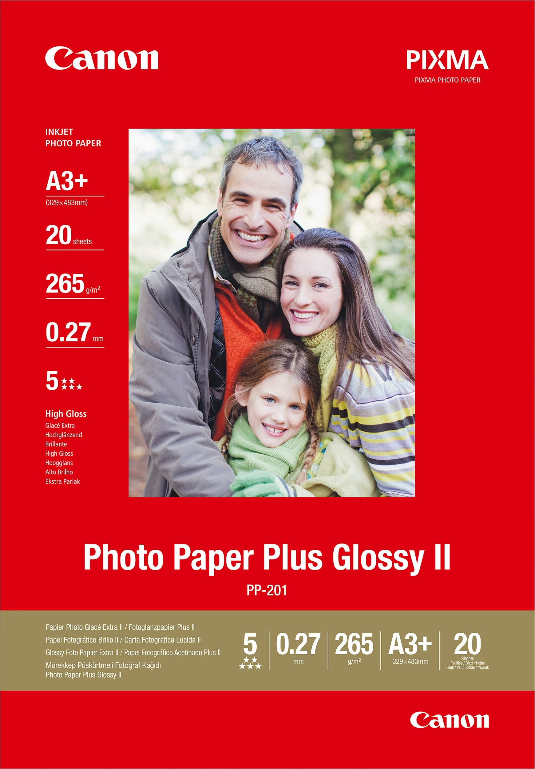 Letër fotografike Canon PP-201 Photo Paper Plus Glossy II, A3+, 20 fletë, 260 g/m²