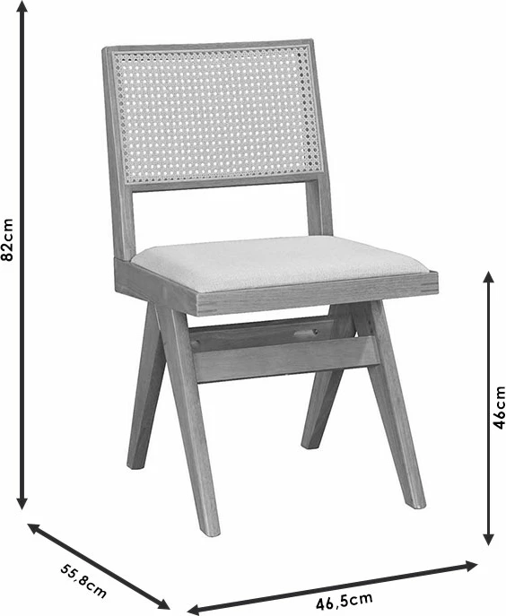 Karrige Winslow, dru gome, e zezë-pvc rattan, material-gri, set prej 2 copash