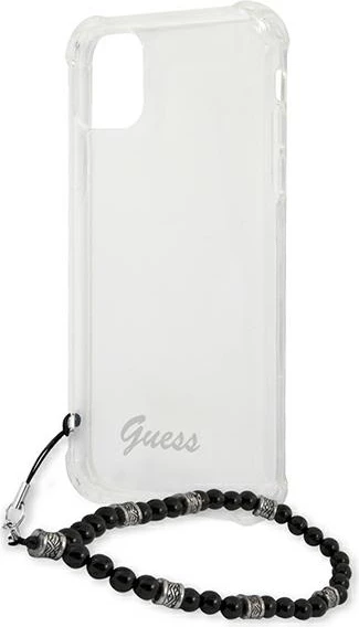 Mbështjellës Guess GUHCP12MKPSBK për iPhone 12/12 Pro 6.1", Transparent, me varëse Black Pearl