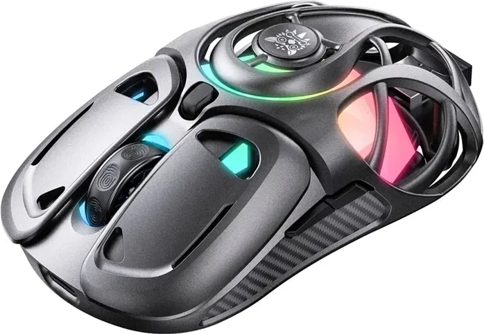 Maus gaming ONIKUMA DM02 12800 DPI RGB 3 mënyra lidhjeje, gri, set me receiver 2.4GHz dhe kabllo USB-A në USB-C