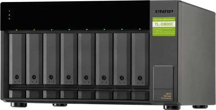 Kasë QNAP TL-D800C, 8 vende, USB-C 3.2 Gen2, e zezë/gri