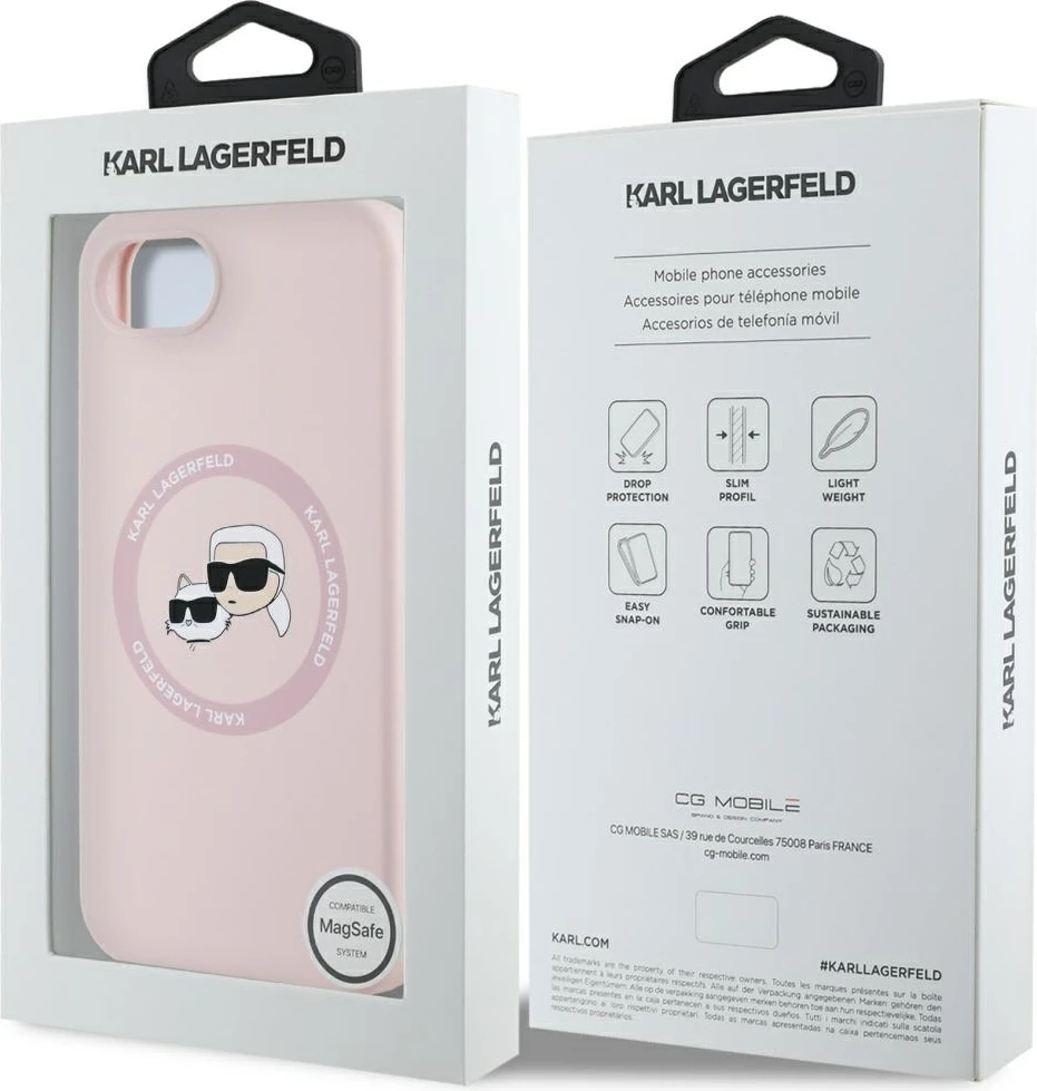 Mbështjellës Karl Lagerfeld Silicone Karl&Choupette Heads MagSafe për iPhone 16e, Rozë