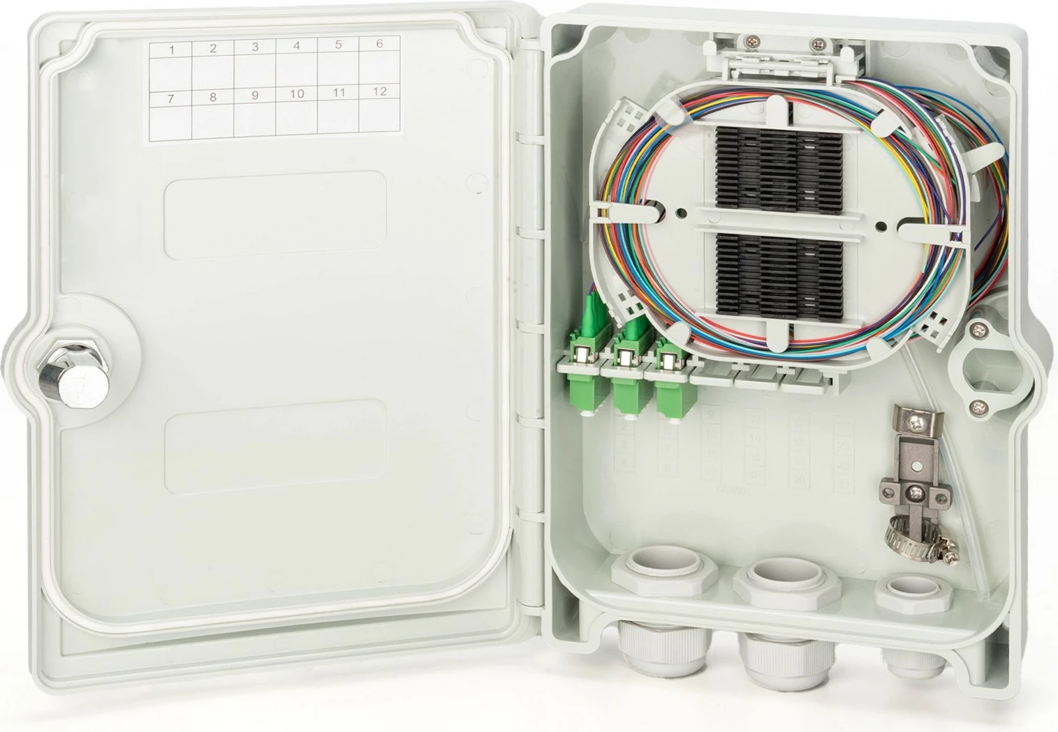 Kutia shpërndarëse fibër optike Digitus FTTH/FTTB, 12 fibra, LC/APC, e bardhë