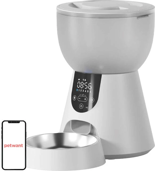 Shpërndarës automatik ushqimi për kafshë PetWant F17-LED, 4L, i bardhë