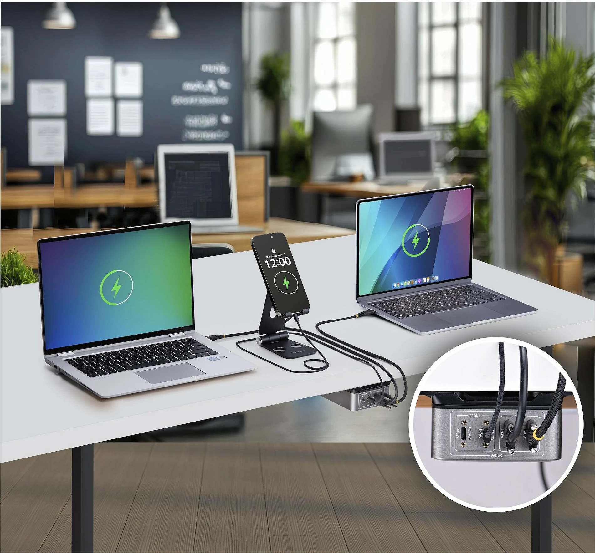 Karikues USB-C StarTech 4-Port 240W PD 3.1 GaN, 140W EPR, 1.8 m, gri