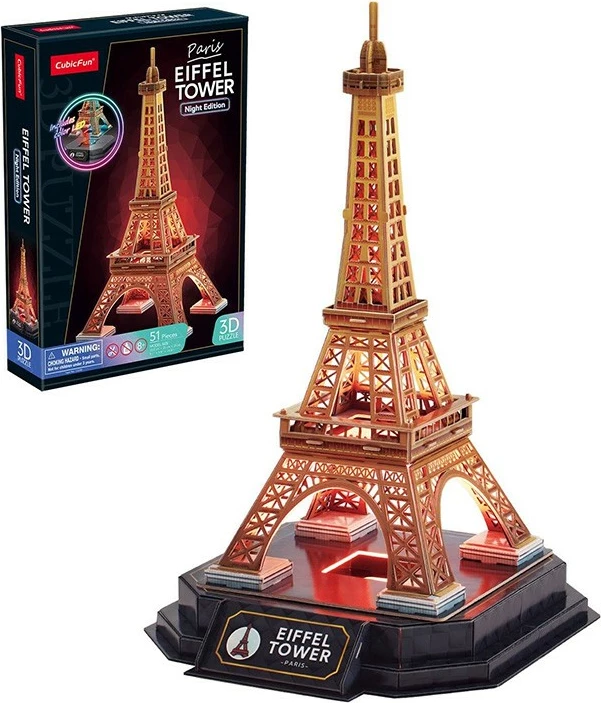 Puzzle 3D Cubic Fun Eiffel Tower Night Edition, 51 pjesë, me LED