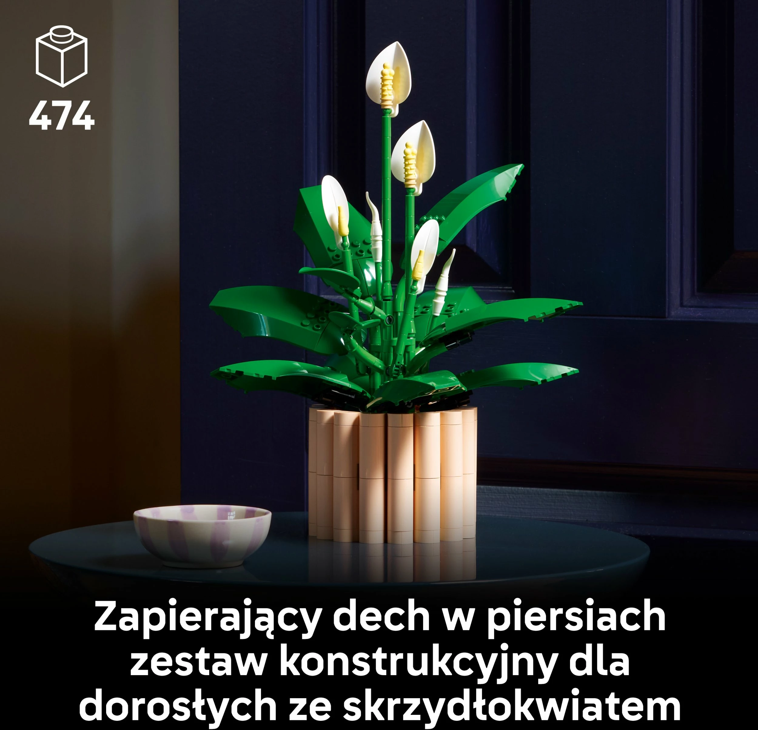 Set ndërtimi LEGO Botanicals Peace Lily 11504, 474 copë, 18+, vazo pjeshkë