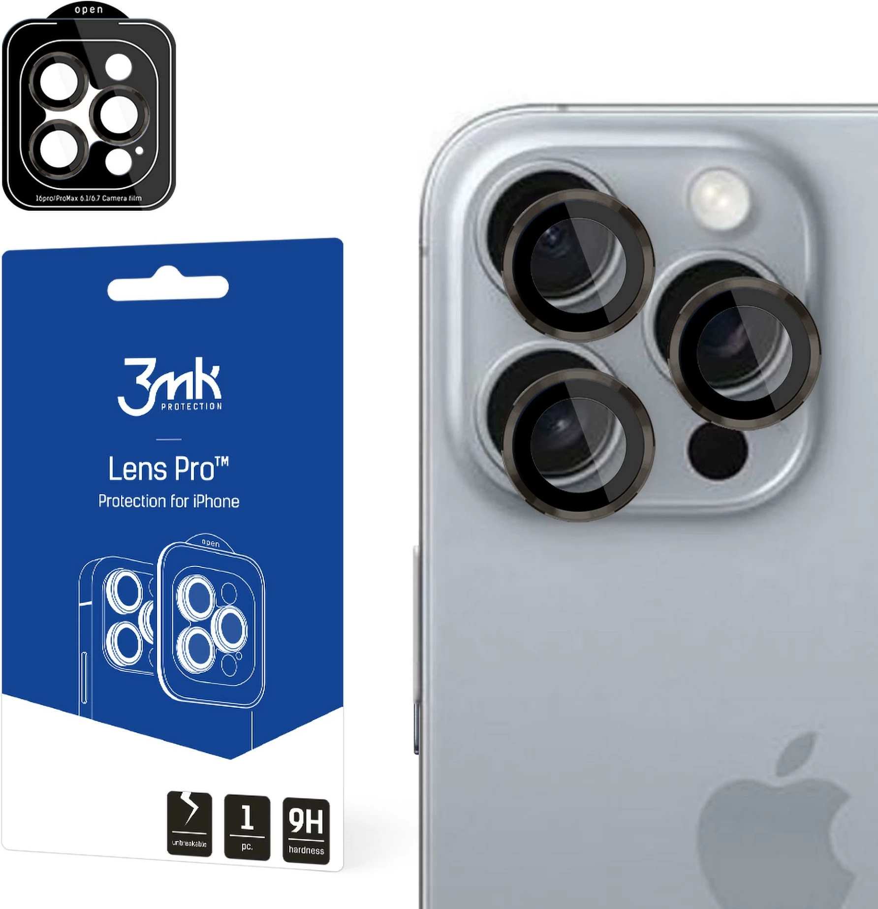 Mbështjellës kamerë 3mk Protection Lens Protection Pro me kornizë titani për iPhone 16 Pro / 16 Pro Max