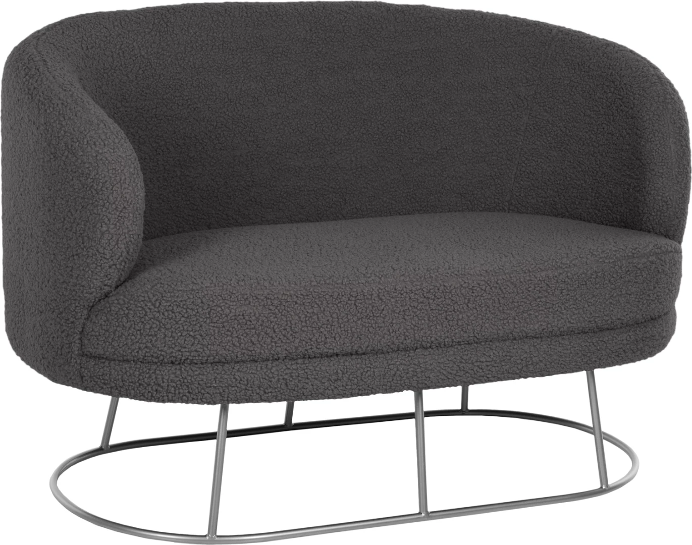 Divan dy vendësh ARIEN, FH8492.21, pëlhurë boucle gri dhe bazë metalike argjendi, 130x75x85H cm