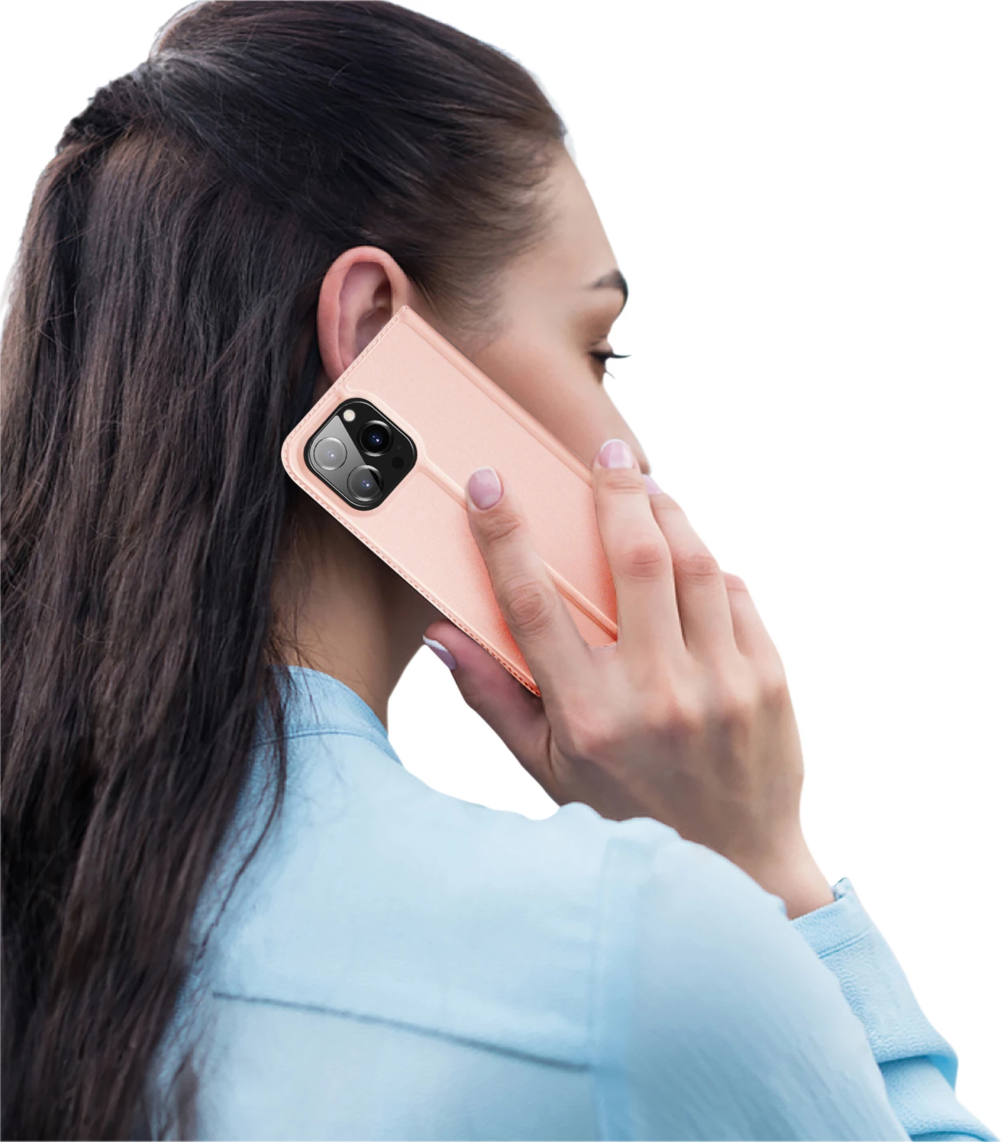 Mbështjellës Dux Ducis Skin Pro për iPhone 15 Pro Max, me xhep kartelash, rozë