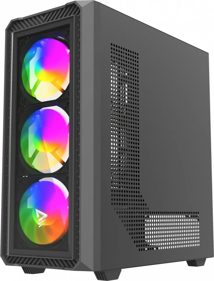 Kasë PC Savio NOCTIS GLASS RGB X1 midi tower ATX/mATX/Mini‑ITX me 4 ftohës RGB PWM, panel xhami të temperuar, filtra pluhuri, e zezë