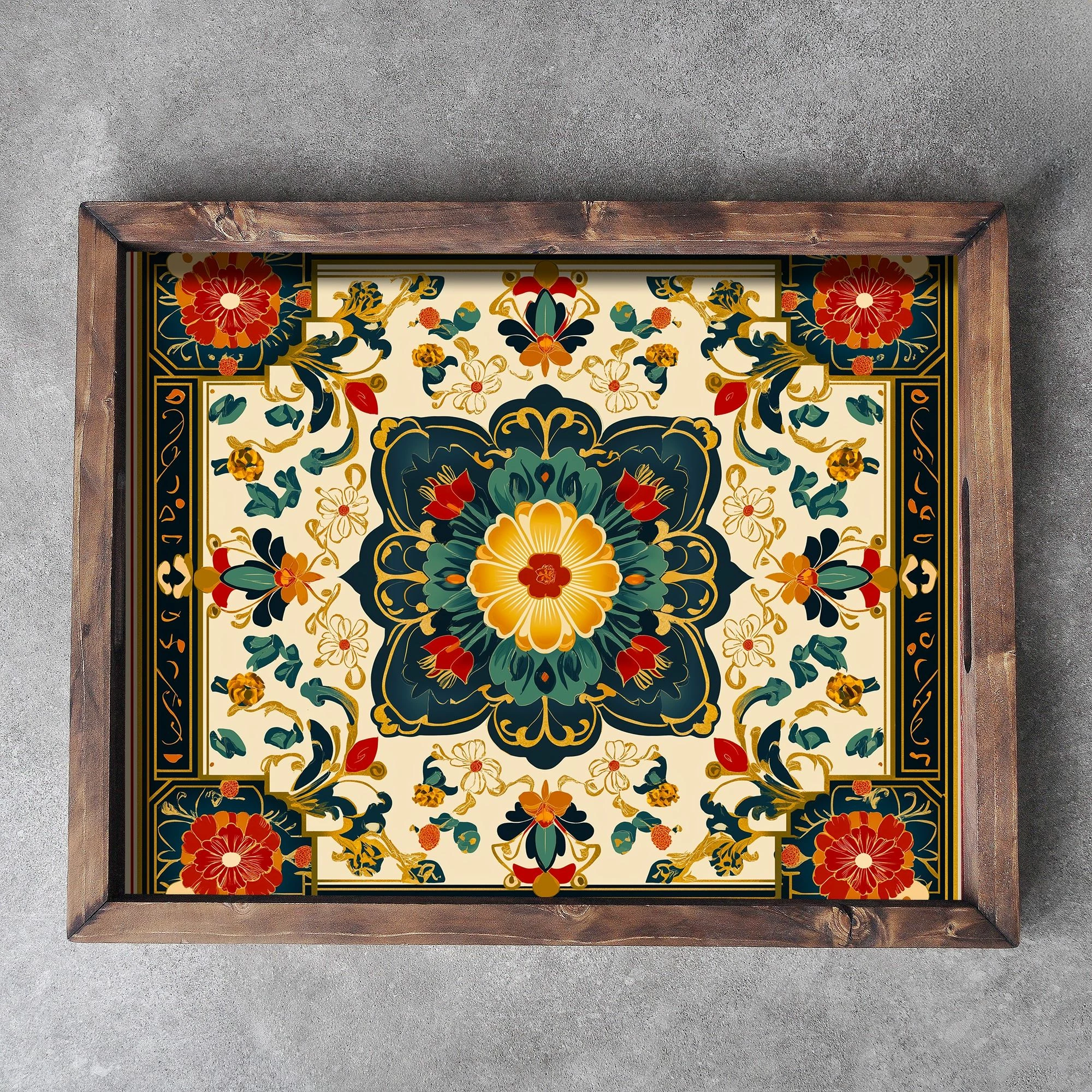 Tabaka dekorative prej druri, shumëngjyrëshe, REF029, 48x38x4cm